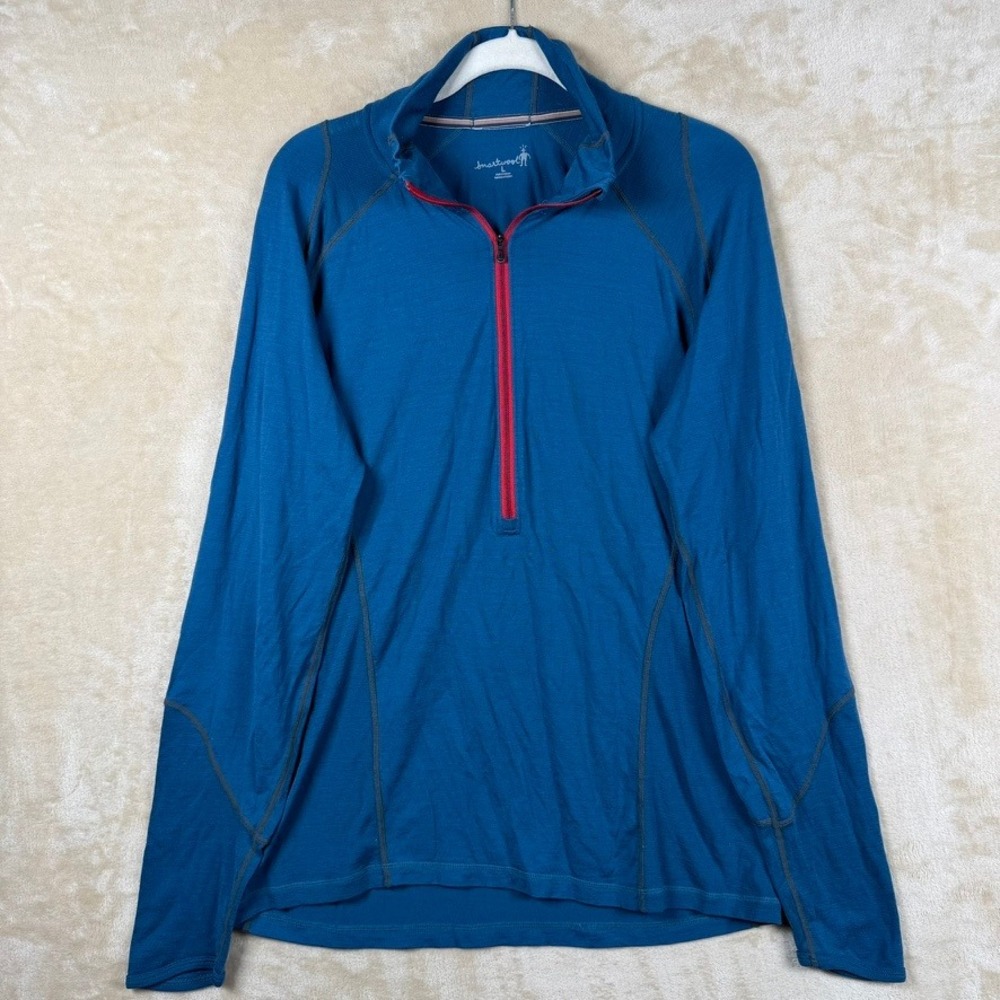 Smartwool Mens L Blue 100% Merino Wool Quarter Zip Pullover Hiking Outdoor Trail